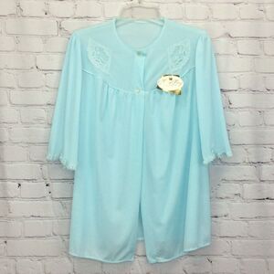 VTG Boudoir Bed Jacket Women's Size M Aqua Hollywood Regency Lingerie Nylon Lace